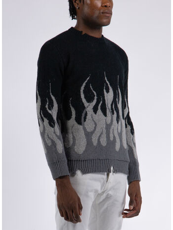 MAGLIONE WITH GREY JACQUARD FLAMES, BLACK, small