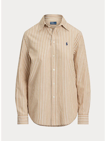 CAMICIA IN COTONE E LINO CLASSIC-FIT, CLASSIC CAMEL/WHITE, small