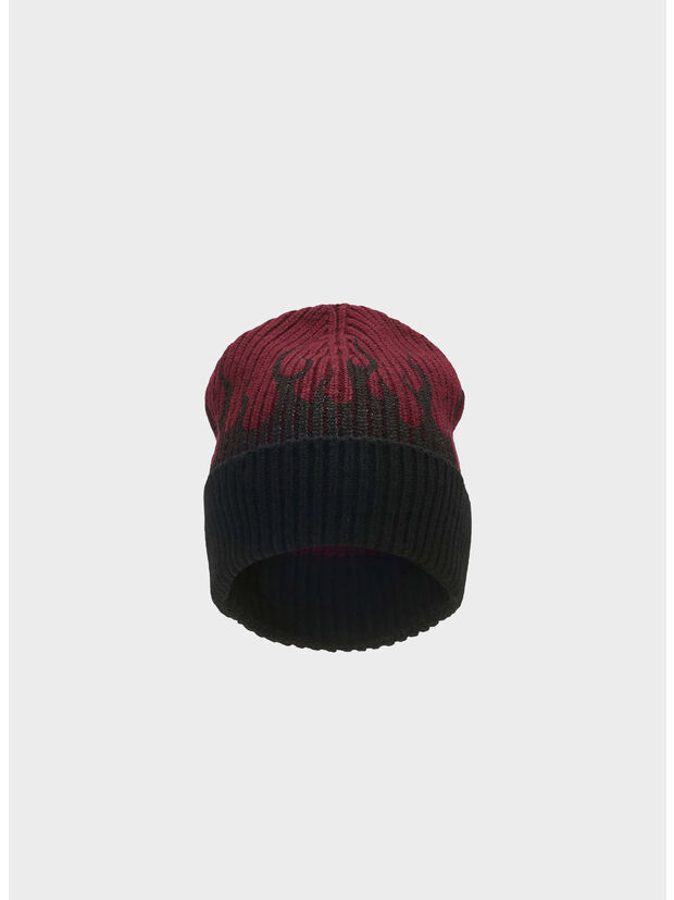 CAPPELLO BEANIE CON FIAMME, GRAPE WINE BLACK, large