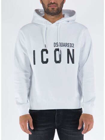 FELPA ICON CON CAPPUCCIO, 966 WHITE/BLACK, small