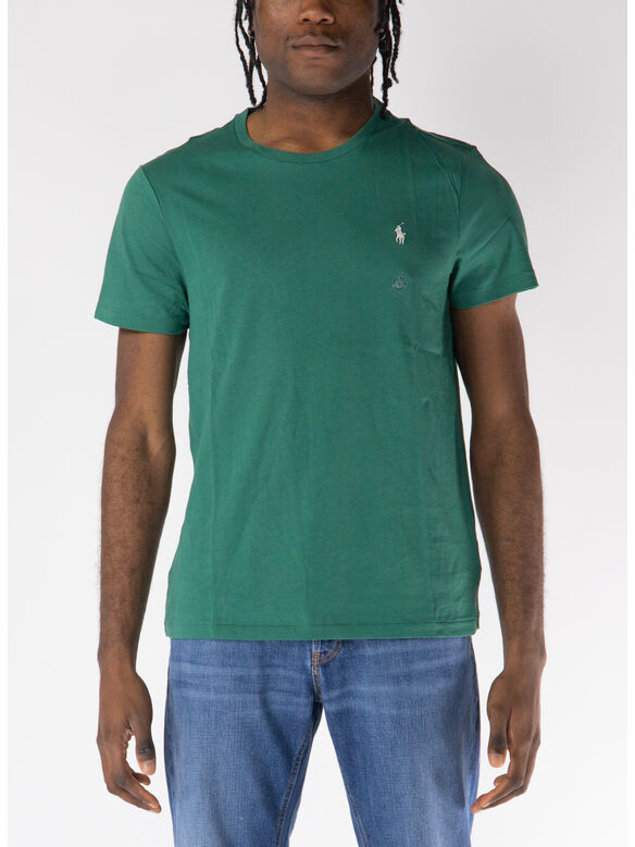 T-SHIRT GIROCOLLO A MANICHE CORTE CON LOGO RICAMATO, ANTIQUE GREEN/ANTIQUE, medium