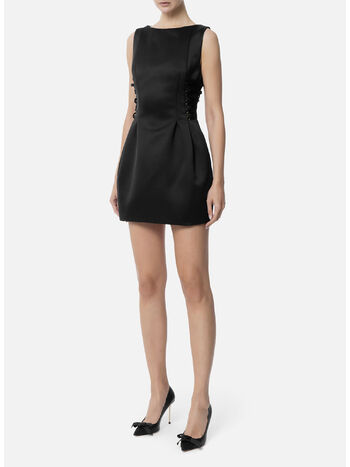 ABITO SMANICATO IN DUCHESSE CON SCOLLO A BARCA, 110 NERO, small