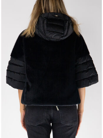 GIACCA IN PELLICCIA SINTETICA CON CAPPUCCIO, 9300 NERO, small