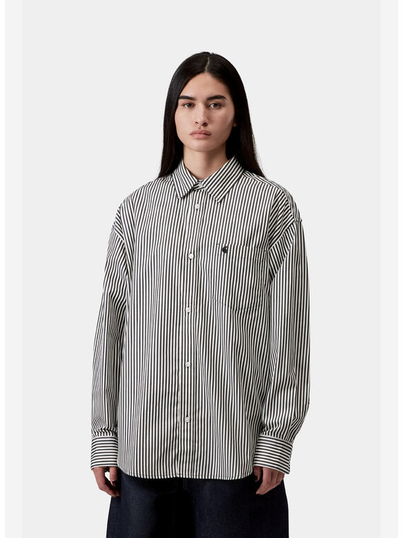 CAMICIA L/S DALDRY COTTON POPLIN, 3J7XX DALDRY STRIPE BLACK/WAX, medium