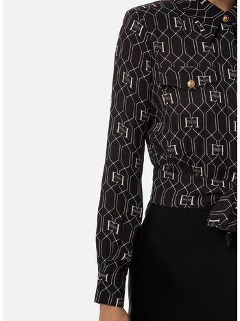 CAMICIA CROP IN VISCOSA CON STAMPA LOGO, 685 NERO BURRO, small