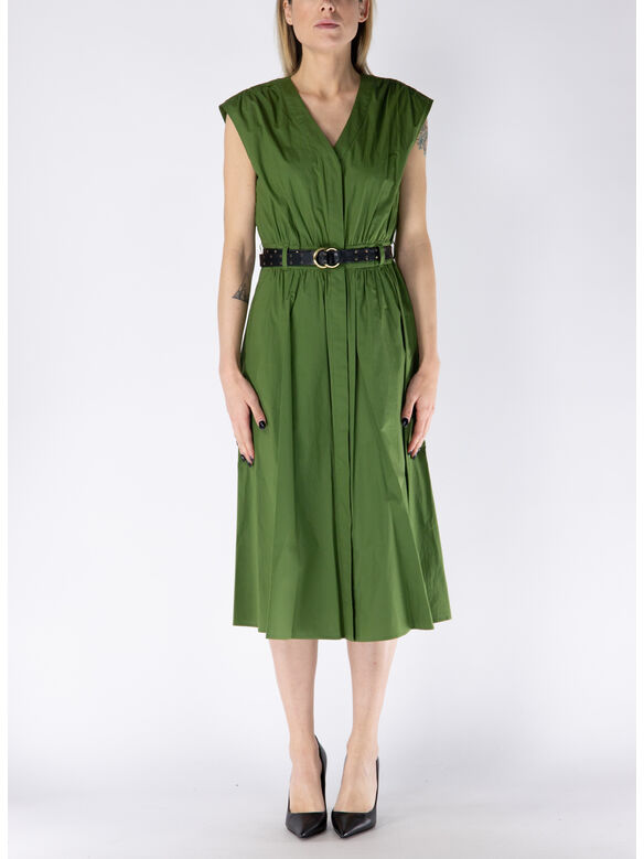 ABITO MIDI IN POPELINE DI COTONE BIOLOGICO STRETCH, 340 EVERGREEN, medium