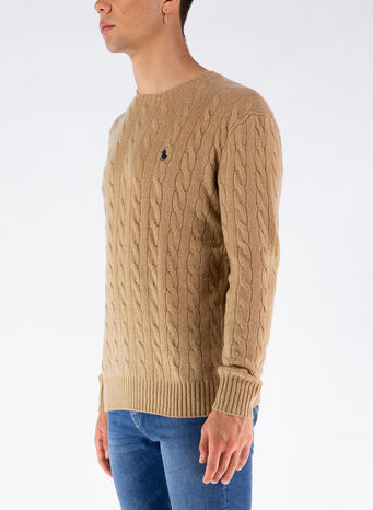 MAGLIONE IN LANA A TRECCE, CAMELMELANGE, small