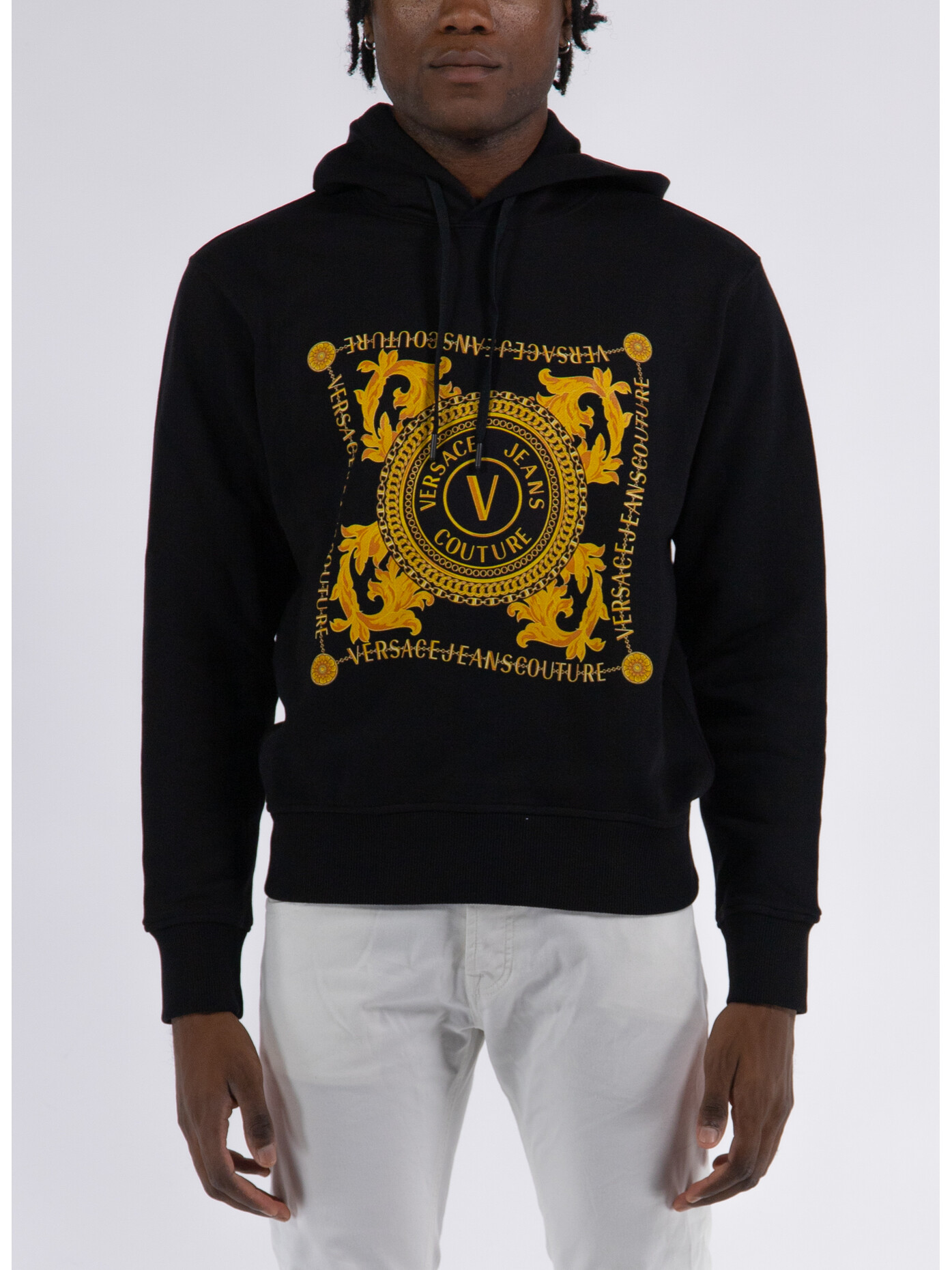 VERSACE JEANS COUTURE FELPA CON CAPPUCCIO V EMBLEM CHAIN Giallo
