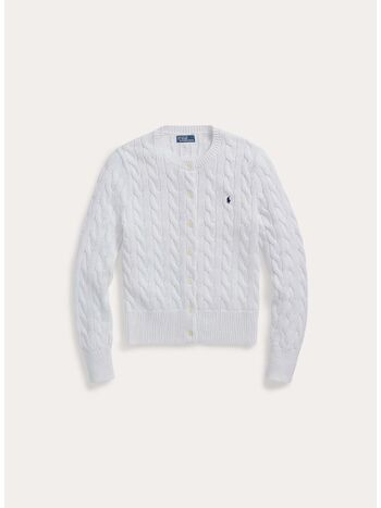 CARDIGAN CON BOTTONI IN MAGLIA TRECCIATO, WHITE, small