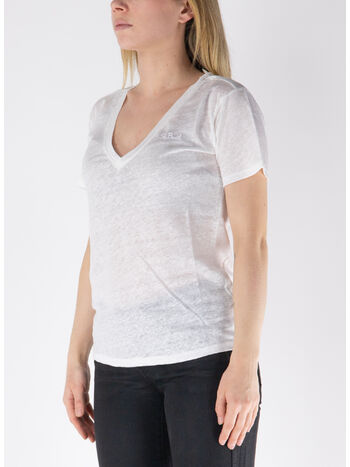 T-SHIRT ELOISE CON SCOLLO A V IN JERSEY DI LINO, 01601H 01 EMB, small