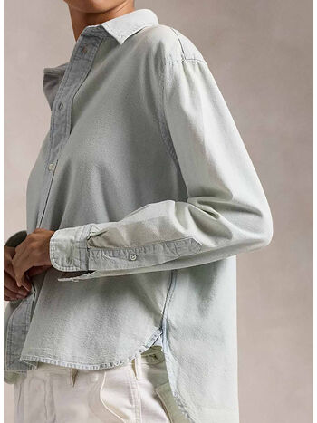 CAMICIA A MANICHE LUNGHE CON LOGO RICAMATO, CHAMBRAY, small