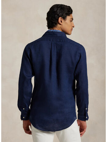 CAMICIA IN LINO CON LOGO RICAMATO, NEWPORT NAVY, small