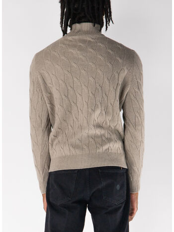 CARDIGAN IN TRECCIA CON COLLO ALTO, 910 ARGENTO-AZTECO, small