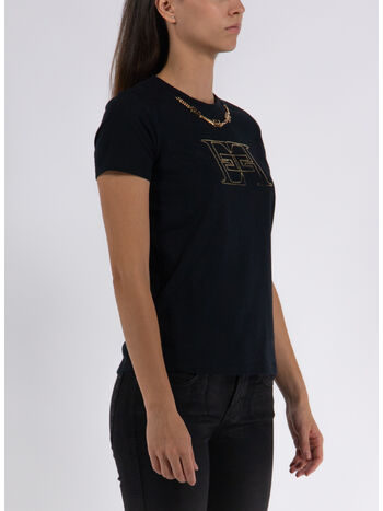 T-SHIRT IN COTONE CON LOGO E CATENA, , small