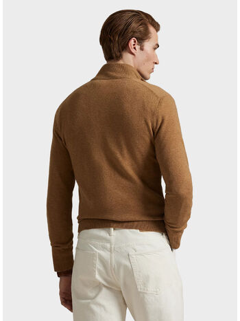 MAGLIONE MEZZA ZIP CON LOGO RICAMATO, LATTE BROWN HEATHER, small