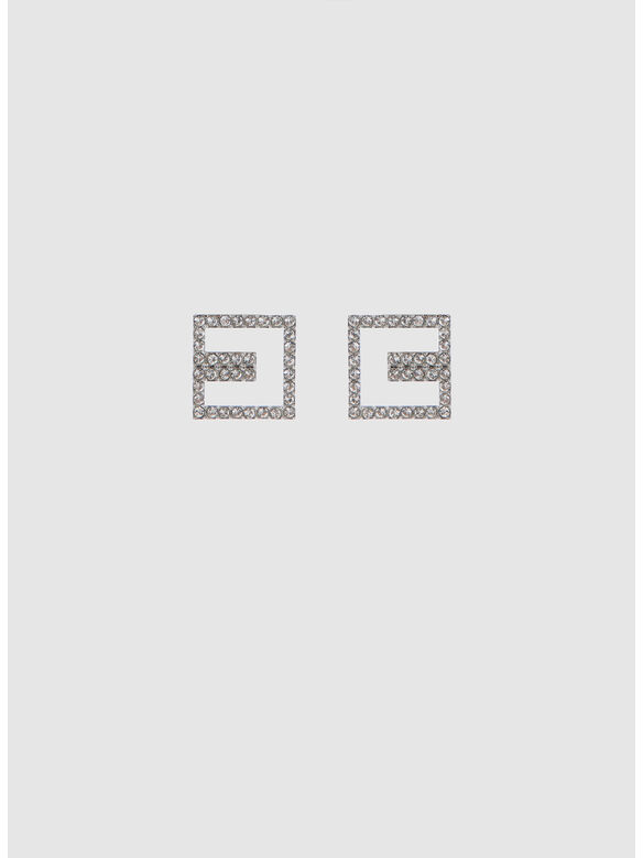 ORECCHINI OUTLINE CON LOGO IN STRASS, CR2 SILVER/CRYSTAL, medium
