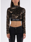 T-SHIRT CROPPED LONGSLEEVE LOGO TAPE SEQUINS, 6010 BROWN BLACK, thumb