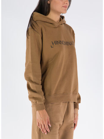 FELPA CON CAPPUCCIO E LOGO, V1 MARRONE CAFFE', small