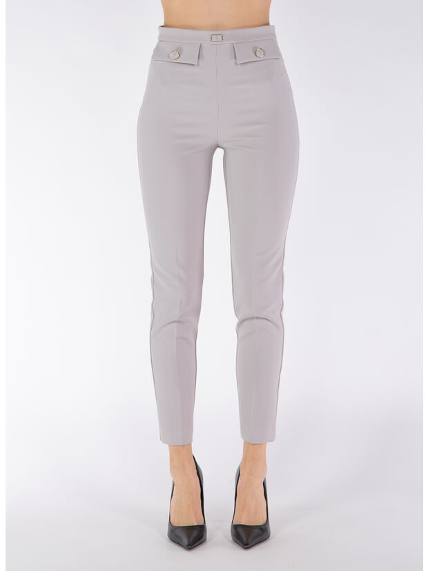 PANTALONE DRITTO IN CRÊPE STRETCH CON PATTE, 155, large