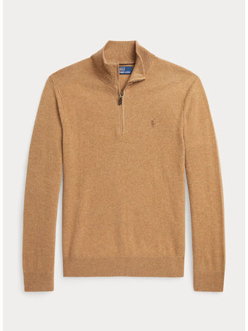 MAGLIONE MEZZA ZIP CON LOGO RICAMATO, LATTE BROWN HEATHER, small
