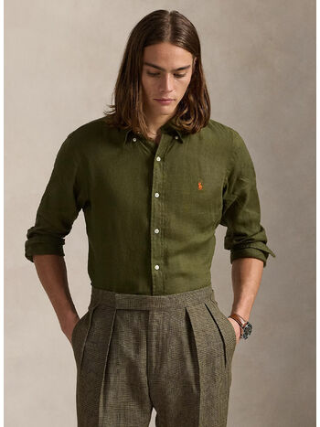 CAMICIA IN LINO SLIM-FIT, NEW OLIVE, small