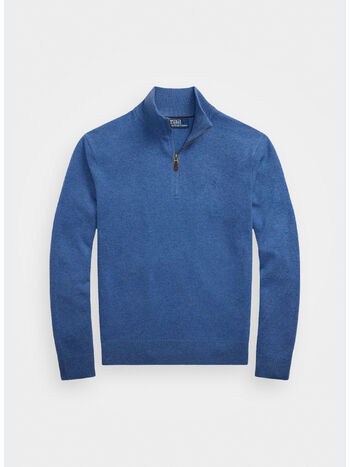 MAGLIONE MEZZA ZIP CON LOGO RICAMATO, TIDE POOL BLUE HTHR, small