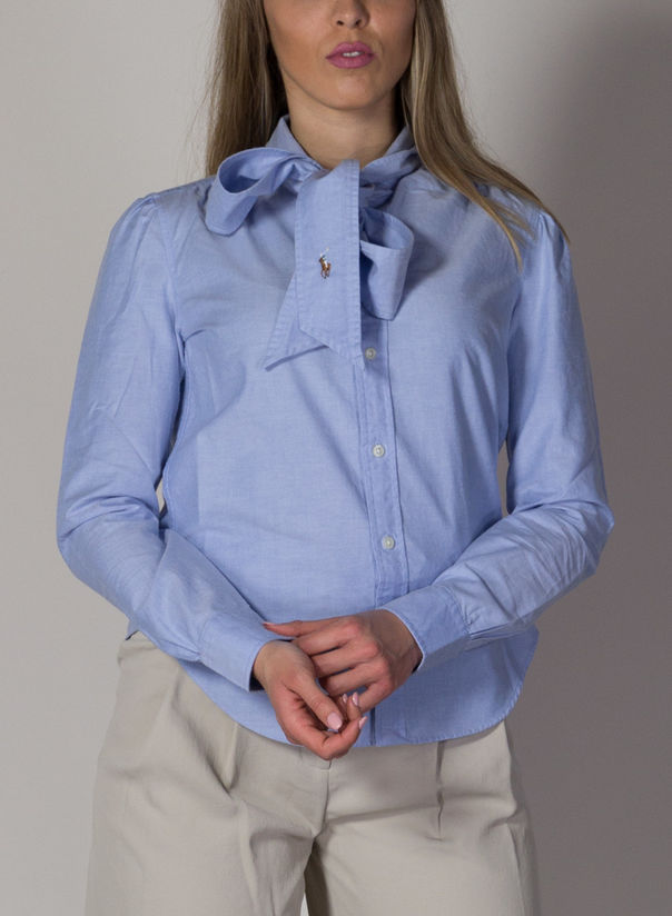 CAMICIA A MANICHE LUNGHE CON FIOCCO, BLUEHYACINTH, large