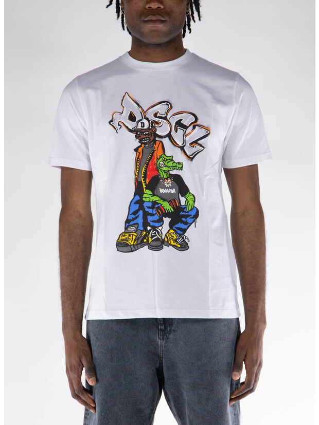 T-SHIRT GIROCOLLO CON STAMPA, BIANCO, large
