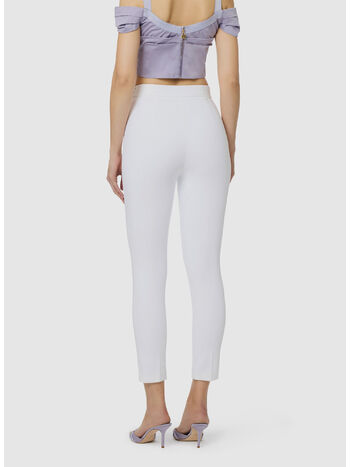PANTALONE IN DOPPIO CR&Ecirc;PE STRETCH CON LOGO RICAMATO, 360 AVORIO, small