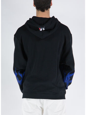 FELPA CON CAPPUCCIO WITH BLUE FLAMES, BLACK, small