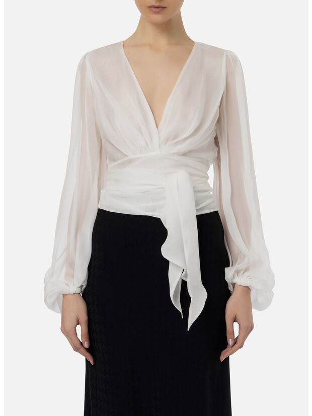 CAMICIA IN VOILE DI SETA CON FUSCIACCA, 360 AVORIO, large