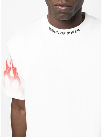 T-SHIRT WITH RED FLAMES, WHITE, small