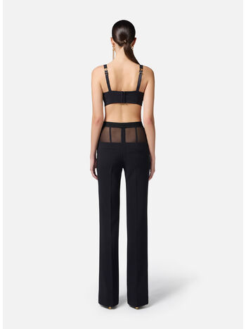 PANTALONE IN CRÊPE CON BASCHINA IN TULLE, 110 NERO, small