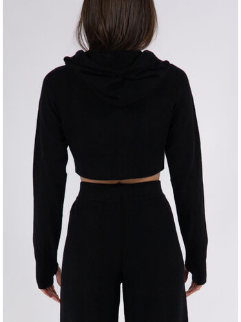MAGLIA CROP CON CAPPUCCIO, NERO, small