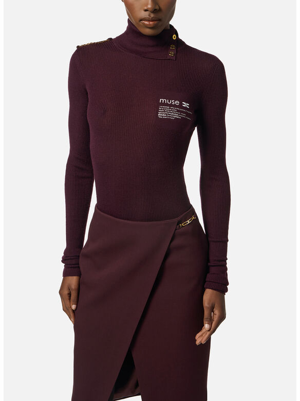 MAGLIONE DOLCEVITA CON DETTAGLIO LETTERING, EA4 MERLOT, medium