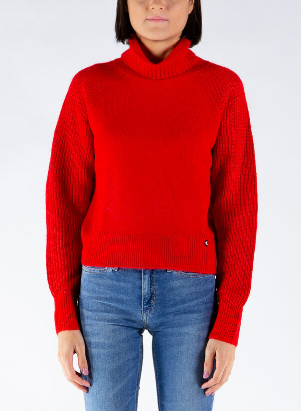 Calvin klein jeans - maglione in misto cachemire con collo alto e logo  applicato - bianco - Stileo.it