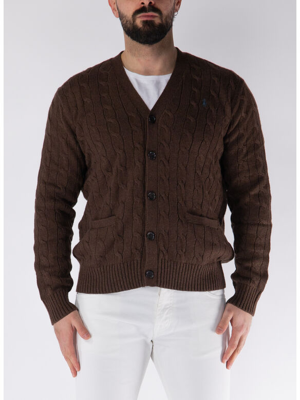 CARDIGAN INTRECCIATO, DARK ROAST MELANGE, medium