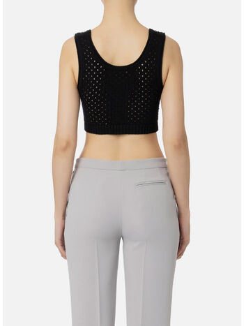 TOP IN COTONE PUNTO RETE CON STRASS, 110 NERO, small
