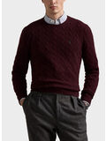 MAGLIONE GIROCOLLO IN MAGLIA TRECCIATO, AGED WINE HEATHER, thumb