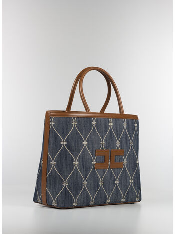 BORSA SHOPPER MOTIVO LOSANGA IN DENIM, AP1DENIMCUOIO, small