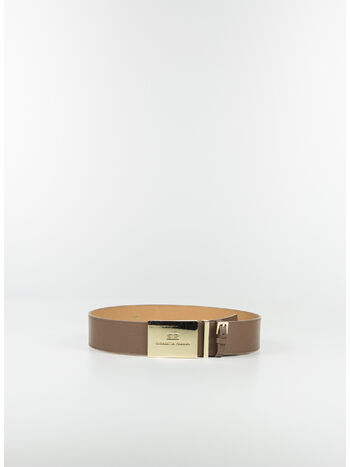 CINTURA A VITA ALTA IN VERA PELLE, 644CACAO, small