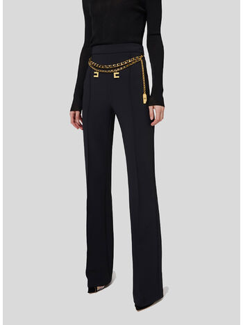 PANTALONE IN CRÊPE STRETCH CON CINTURA, 110 NERO, small