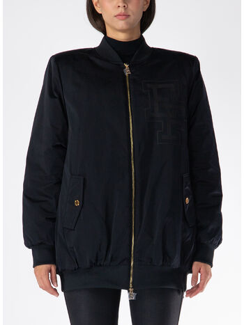 GIACCA BOMBER SATIN CON LOGO, 110 NERO, small