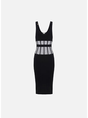 ABITO IN VISCOSA CON TAGLI CORSETTERIA, 110 NERO, small