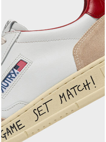 SCARPA MEDALIST LOW IN SUEDE E PELLE CON LETTERING, MA10 MATCH/SUEDE WHT/RED, small