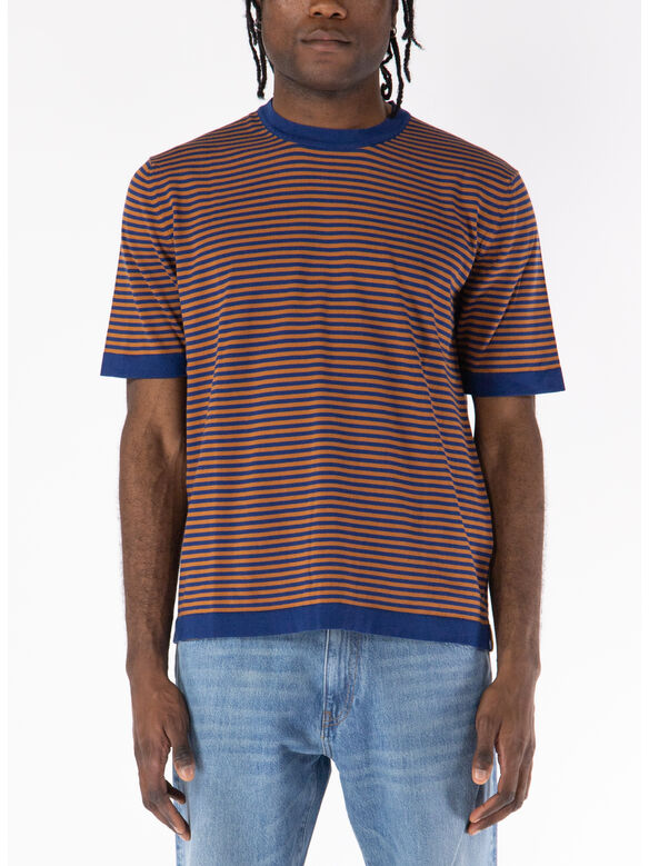 T-SHIRT COMBE STRIPES, B03 BLUE DEPTHS - BROWN BRAN, medium