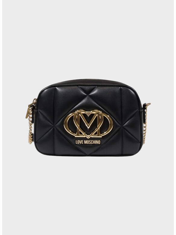 BORSA A SPALLA TRAPUNTATO CON MAXI LOGO, 000 NERO, medium