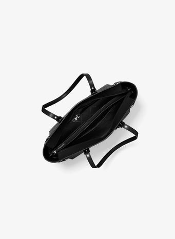 BORSA TOTE VOYAGER MEDIA IN PELLE A GRANA INCROCIATA, 001BLACK, small