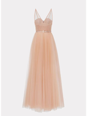 ABITO RED CARPET IN TULLE CON CINTURA, 181 CARNE, small