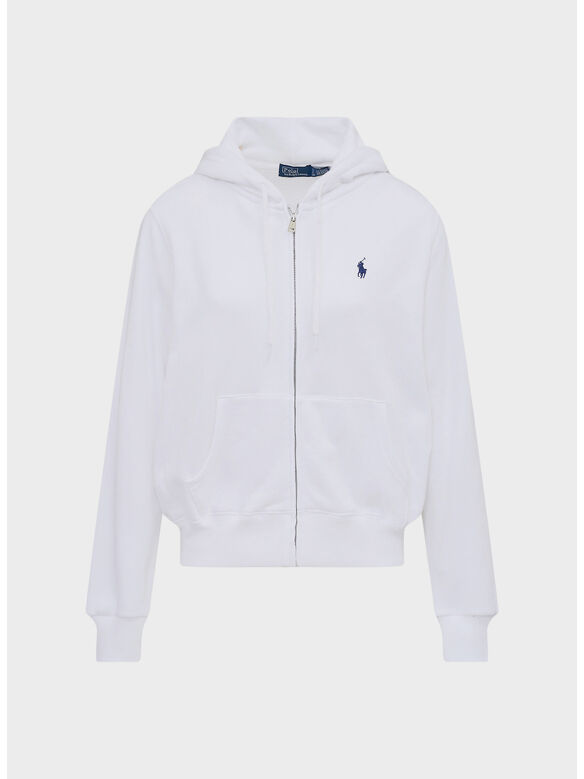 FELPA CON CAPPUCCIO E CERNIERA, WHITE, medium